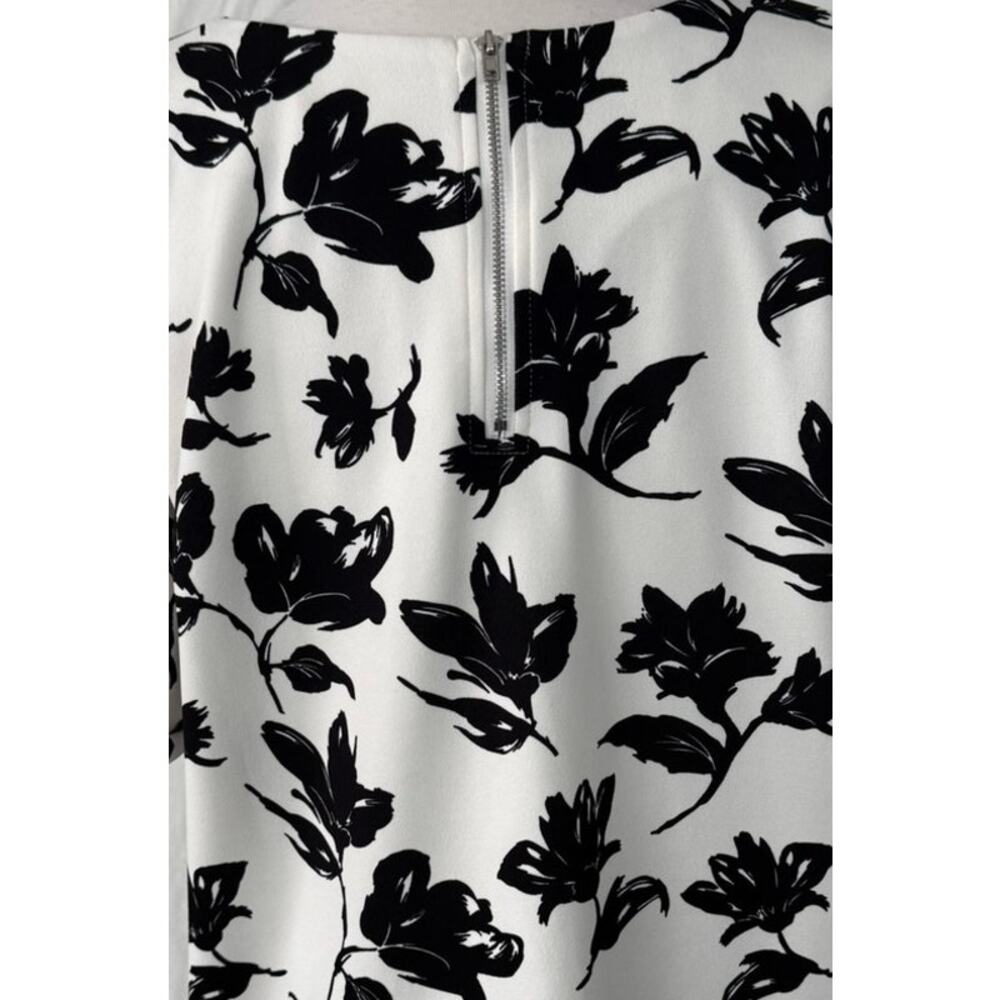 Melloday Womens XL Short Sleeve White Black Floral Top Polyester Spandex - Picture 8 of 9
